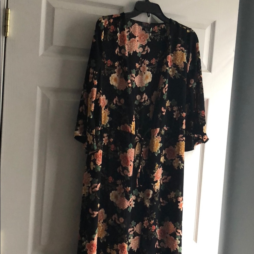 Black Floral Long Kimono - never worn